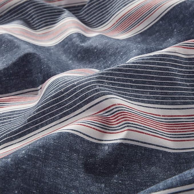 Comfort Spaces Bed in A Bag Comforter Set - College Dorm Room Essentials for Boys Men Bedding, Complete Dormitory Bedroom Pack And Sheet with 2 Side Pockets, Queen, Stripes Navy/Red
