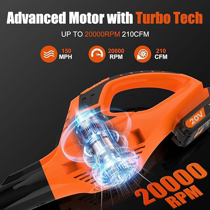 Leaf Blower Cordless,21V Handheld Electric Leaf Blower with 4.0Ah Battery and Charger, 2 Speed Mode, Lightweight Battery Powered Leaf Blower for Lawn Care, Patio, Yard, Sidewalk (Orange)