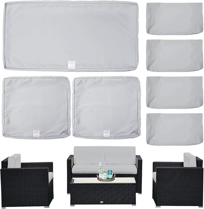 ClawsCover 7Pack Outdoor Seat and Back Cushions Replacement Covers Fits for 4-Seater 4Pieces Wicker Rattan Patio Conversation Set Sectional Couch Chair Furniture,Gray-Include Cover Only