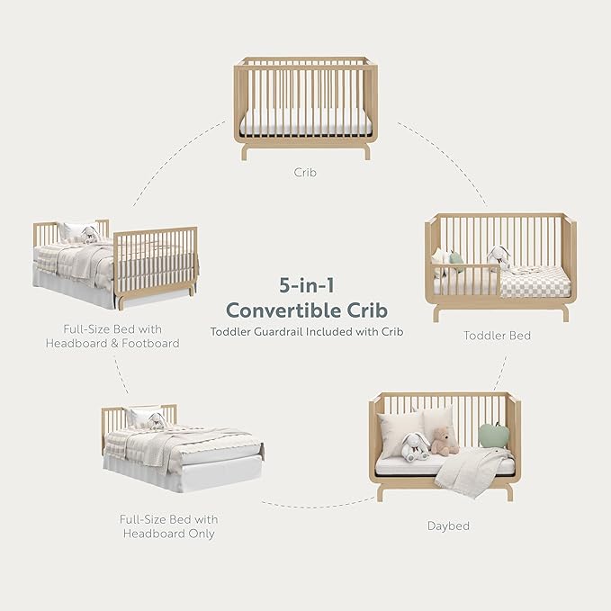 Storkcraft Santorini Deluxe 5-in-1 Convertible Crib with Bonus Toddler Guardrail (Driftwood) – GREENGUARD Gold Certified, Toddler Guardrail Included in Box, Fits Standard Crib Mattress