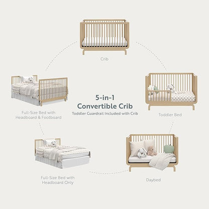 Storkcraft Santorini Deluxe 5-in-1 Convertible Crib with Bonus Toddler Guardrail (Driftwood) – GREENGUARD Gold Certified, Toddler Guardrail Included in Box, Fits Standard Crib Mattress