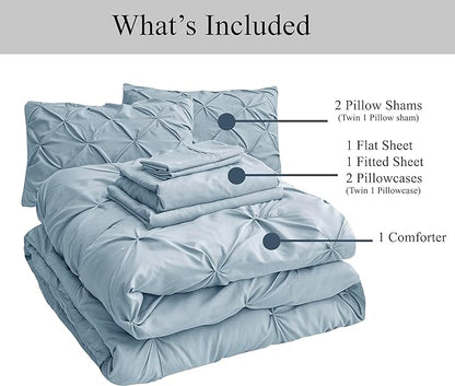 LANE LINEN Bed Comforter Set for Split King Mattress, 8 Piece Split King Bed in a Bag with 1 King Comforter, 1 King Size Flat Sheet, 2 Twin XL Fitted Sheets, 2 Pillowcases & 2 Shams - French Blue