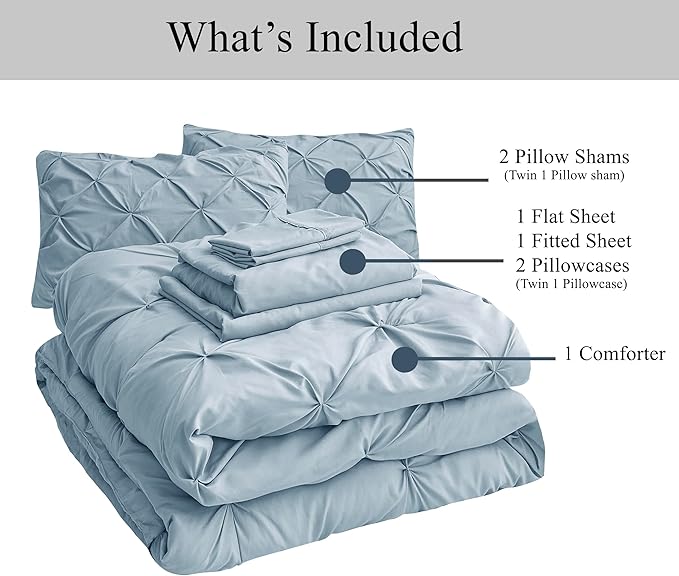 LANE LINEN Bedding Comforter Set Full Size, 7 Piece Full Size Bed in a Bag Set, Soft Bedding Sets Full Size, Pintuck Full Bed Set, Full Comforter Sets with Sheets, Pillowcases & Shams - French Blue