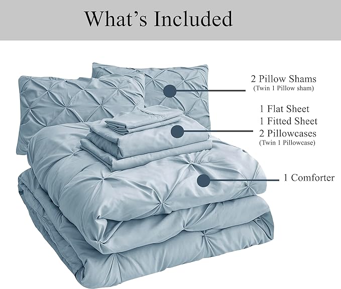 Lane Linen California King Comforter Set, 7 Piece Cal King Bed in a Bag, Pintuck Cal King Bedding Set, Soft Cali King Bed Set, Cal King Bed Comforter Set with Sheets, Pillowcases & Shams - French Blue