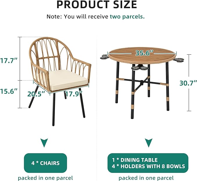 YITAHOME 5 Pieces Outdoor Patio Dining Table Chair Set,Wicker Patio Dining Set,Outdoor Rattan Dining Table Set for Patio, Backyard, Balcony, Garden (with Umbrella Hole)