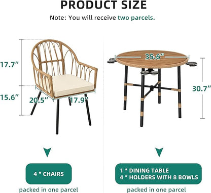 YITAHOME 5 Pieces Outdoor Patio Dining Table Chair Set,Wicker Patio Dining Set,Outdoor Rattan Dining Table Set for Patio, Backyard, Balcony, Garden (with Umbrella Hole)