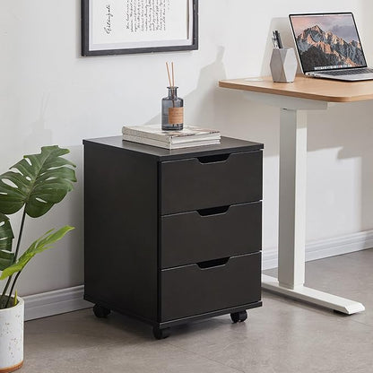 Farini 3-Drawer Vertical Filing Cabinet Rolling Wood Mobile File Cabinets Under Desk for Home Office with Casters (Black, Non-Assembled)