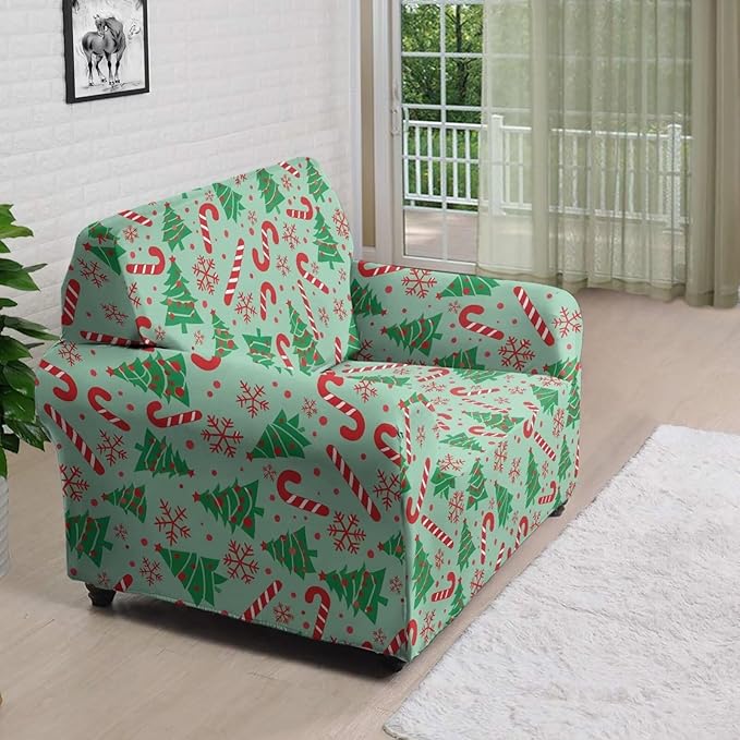 FKELYI Green Christmas Tree Sofa Slipcover Comfortable Sofa Couch Cover with Elastic Bottom Stretch Furniture Protector for Indoor S