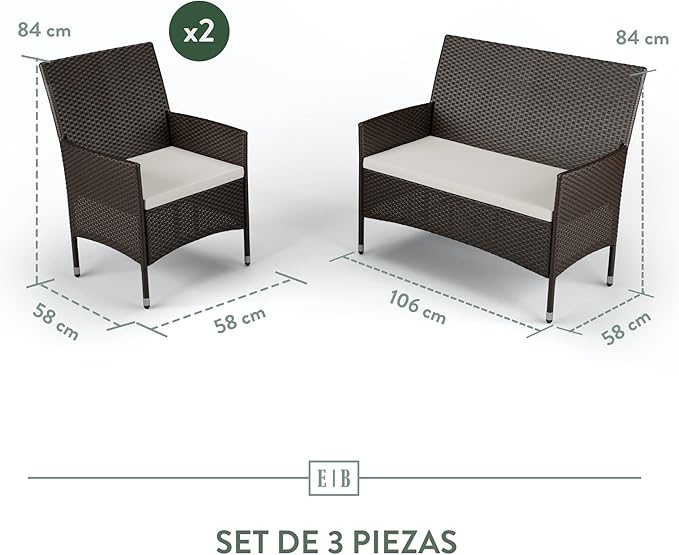 Edenbrook Bayview Rattan Patio Furniture - Outdoor Furniture Set, Set of Three: Loveseat and 2 Chairs, Brown Rattan/Cream