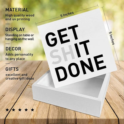 Home Office Desk Wooden Box Sign Decor, Get It Done, Inspirational Quotes Desk Decor Motivational Desk Decorations for Women Men Office