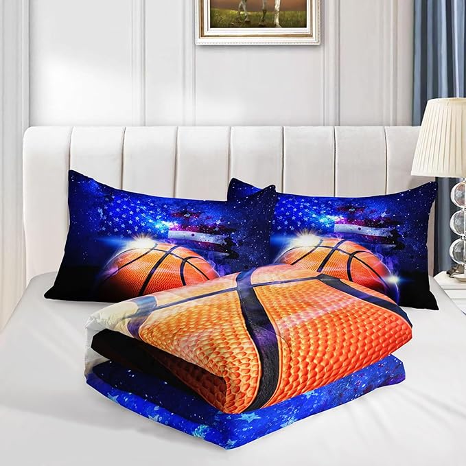 Datura home Kids Comforter Set Basketball Printed Pattern Bedding Set with 1 Comforter and 2 Pillowcases for Girls Boys Bedroom All Season(Basketball Twin)