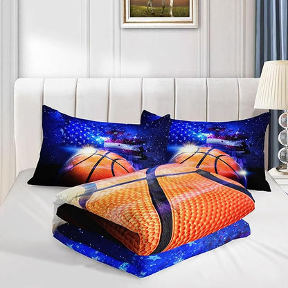 Datura home Kids Comforter Set Basketball Printed Pattern Bedding Set with 1 Comforter and 2 Pillowcases for Girls Boys Bedroom All Season(Basketball Queen)