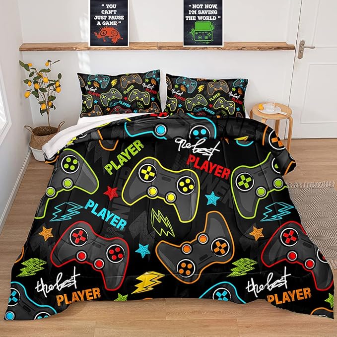 Gaming Comforter for Boys Teen,Game Contoller Bedding Set for Boys Kids,Down Alternative Comforter for All Season,Gamer Home Decor for Boys Comforter Set (Comforter-Game25, Twin)