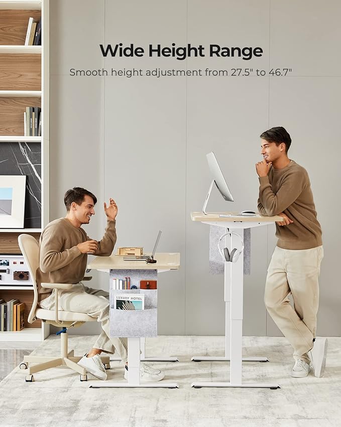 Standing Desk Adjustable Height, Electric Standing Desk with Starage Bag, Stand up Desk for Home Office Computer Desk Memory Preset with Headphone Hook, 48x24 Inch, Maple