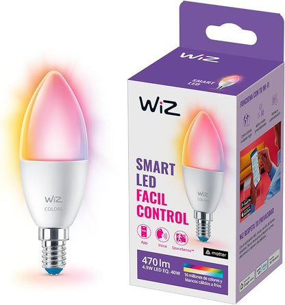 WiZ 40W B12 Color LED Smart Candle-Shaped Bulb - Pack of 1 - E26- Indoor - Connects to Your Existing Wi-Fi - Control with Voice or App + Activate with Motion - Matter Compatible