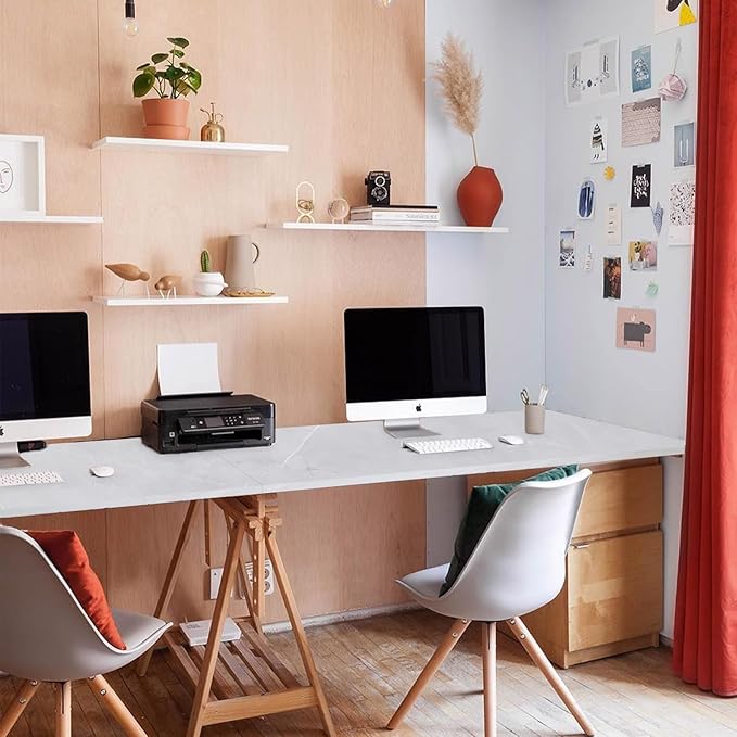 Kaboon Universal Tabletop 45.67"x23.62", Solid One-Piece Melamine Table Top, Double Desk L-Desk DIY, Home and Office, White Rock