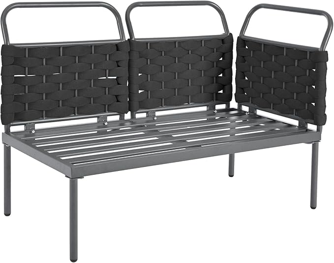 5-Piece Outdoor Furniture Sectional Conversation Sofa Set with Loveseat, Glass Table and Removable Cushions, All Weather Patio Woven Rope L-Shaped Couch for Garden Backyard, Black+Gray