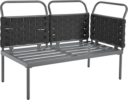 5-Piece Outdoor Furniture Sectional Conversation Sofa Set with Loveseat, Glass Table and Removable Cushions, All Weather Patio Woven Rope L-Shaped Couch for Garden Backyard, Black+Gray