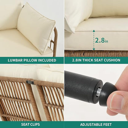 YITAHOME 4 Pieces Patio Furniture Set, Outdoor Rattan Woven Conversation Sectional L-Shaped Sofa with 5 Seater for Backyard, Porch, Boho Detachable Lounger with Cushions and Side Table - Beige