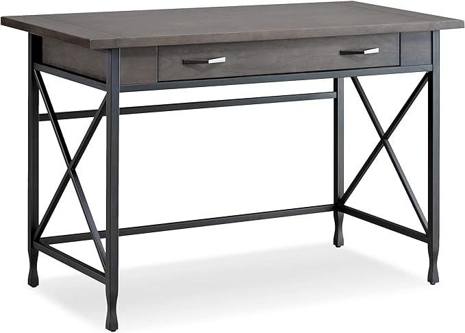 Leick Home 23400 Chisel & Forge Writing Computer Desk with Drop Front Keyboard Drawer, Smoke Gray and Matte Black