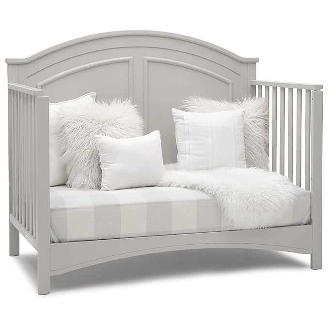 Delta Children Perry 6-in-1 Convertible Crib - Greenguard Gold Certified, Moonstruck Grey + Simmons Kids Radiant Sky Dual Sided Baby Crib Mattress and Toddler Mattress (Bundle)