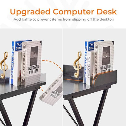 Alecono Black Desk 47'' Writing Computer Desk for Home Office Small Spaces Modern Study Sturdy PC Gaming Table, Black Wood
