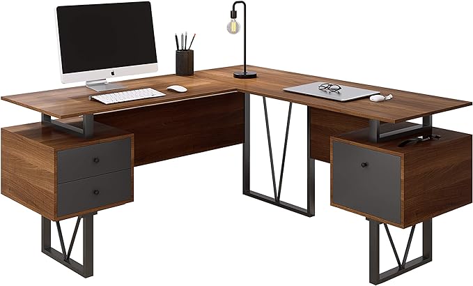 NicBex Laik-DW-00045-DX Desks, 59" W x 57.75" D x 30" H, Walnut