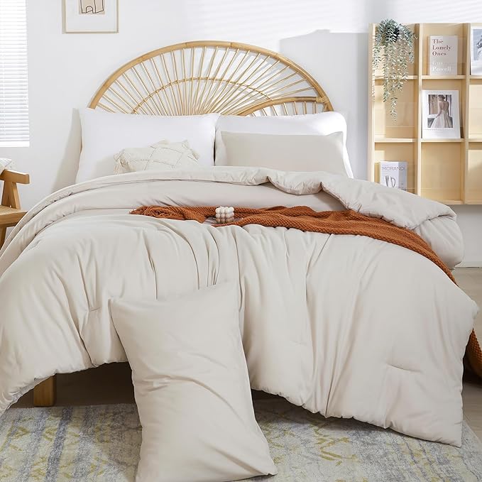 Beige Comforter California King Comforter Set - 3PCS Oversized Boho Beddsing Set Soft Fluffy Microfiber Comforter for All Season (1 Comforter, 2 Pillowcases)