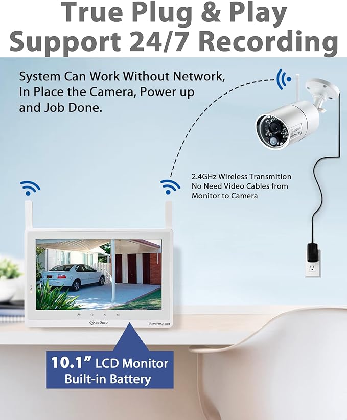 seQuro GuardPro 2 Wireless Security Camera System, 10.1-inch Touchscreen Monitor, 4CH DVR Kit, 1080p HD Outdoor Bullet Camera, Motion Detection, Night Vision, Waterproof, Free App, Home Security DVR
