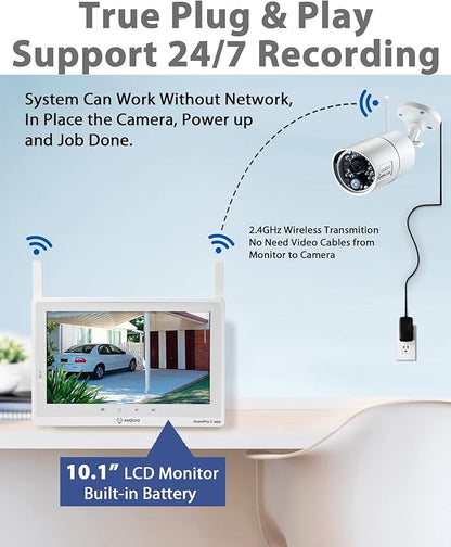 seQuro GuardPro 2 Wireless Security Camera System, 10.1-inch Touchscreen Monitor, 4CH DVR Kit, 1080p HD Outdoor Bullet Camera, Motion Detection, Night Vision, Waterproof, Free App, Home Security DVR