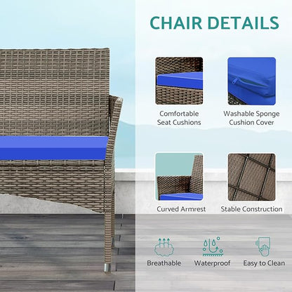 Patio Furniture, 4 Piece Conversation Set, Outdoor Wicker Rattan Table and Chairs, Sectional Sofa with Thick Cushion for Garden, Yard, or Porch, Light Brown