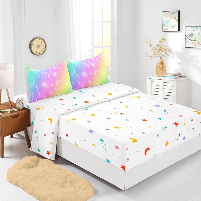Rainbow Comforter Set 5 pcs Full,Pink Bedding,Bed in A Bag 5 pcs Rainbow Comforter,Kids Princess Comforter Set Full,Rainbow Bedding for Teen Girls Adults