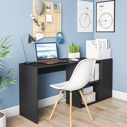 L-Shaped Rotating Computer Desk with Storage Shelves 68 inch Home Office Desk Corner with Drawers and File Cabinet Multipurpose Study Writing Table for Bedroom Small Space Black
