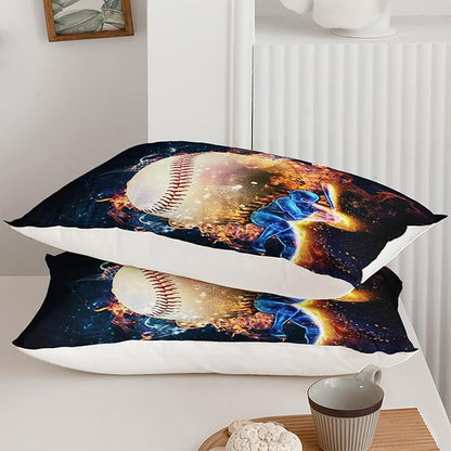 Axolotl 3D Baseball Comforter Set Full,Sports Bedding,Red Blue Water Fire Comforter Set,Sports Baseball Loveer Bedding Set,Sport Game Comforter for Kids Boys Teens Adults,1 Quilt 2 Pillowcases