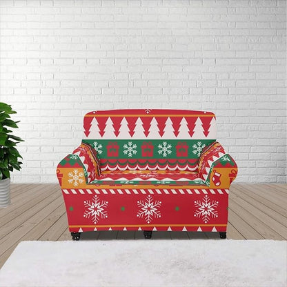 FKELYI Red Christmas Sofa Furniture Protector Easy Going Stretch Sofa Slipcover Comfortable Sofa Couch Cover with Elastic Bottom S