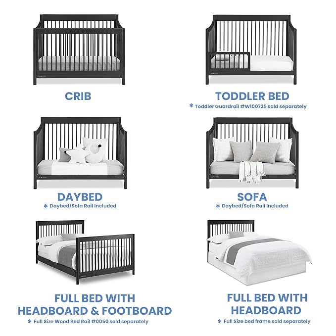 Delta Children Brooks 6-in-1 Convertible Crib, Midnight Grey + Simmons Kids Quiet Nights Breathable Crib Mattress with Removable/Machine Washable Cover (Bundle)