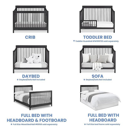 Delta Children Brooks 6-in-1 Convertible Crib, Midnight Grey + Simmons Kids Quiet Nights Breathable Crib Mattress with Removable/Machine Washable Cover (Bundle)