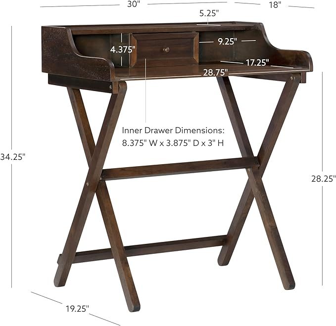 Linon Mable Folding Desk, Walnut