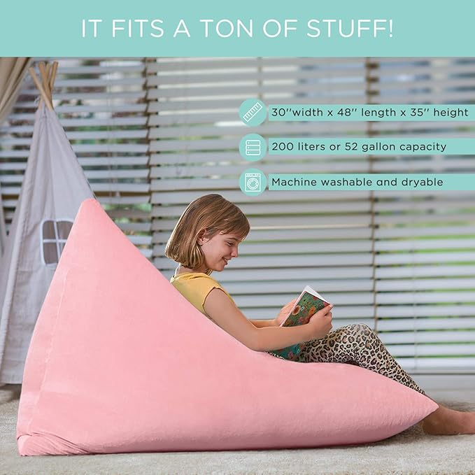 Aubliss Stuffed Animal Storage Bean Bag Chairs Cover, 50"x 35" Extra Large Velvet Bean Bags Chair for Kids & Adults, Ultra Soft Zipper Beanbag Toy Storage for Boys Girls - Pink