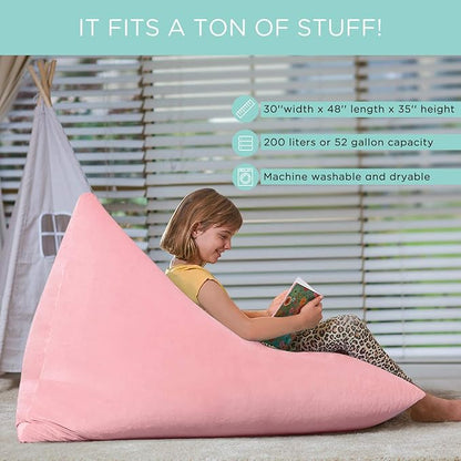 Aubliss Stuffed Animal Storage Bean Bag Chairs Cover, 50"x 35" Extra Large Velvet Bean Bags Chair for Kids & Adults, Ultra Soft Zipper Beanbag Toy Storage for Boys Girls - Pink