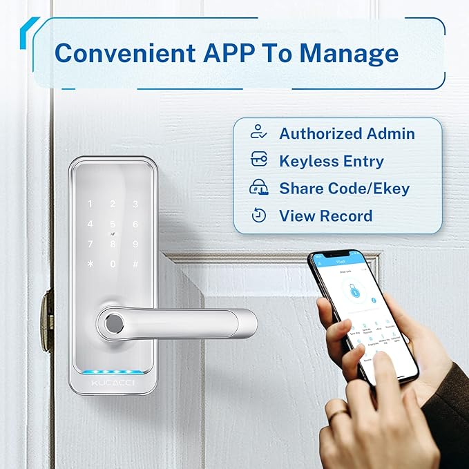 Keypad Smart Door Lock with Handle: Kucacci Keyless Entry Smart Lock for Front Door - Electronic Code for Exterior Door - Retrofit Knob Deadbolt Lock(Silver)
