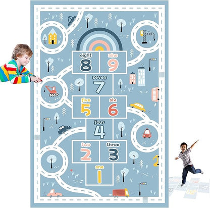 Kids Rug Play Mat, Car Rug, Hopscotch Rug, Hopscotch Mat for Kids, Can Be Used to Play with Cars Kids Carpet Play Mat,(Blue,200×300cm/79×118IN)