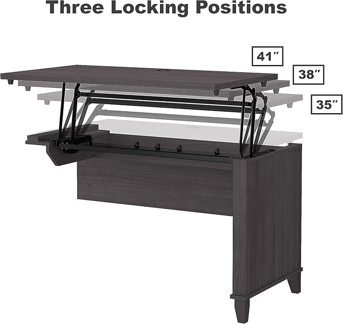 Bush SET015SG Somerset 35-Inch -41-Inch Adjustable Desk with Hutch, Storm Gray