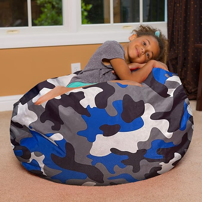 Posh Creations Bean Bag Chair for Kids, Teens, and Adults Includes Removable and Machine Washable Cover, Soft Nylon - Camo Blue and Brown, 38in - Large