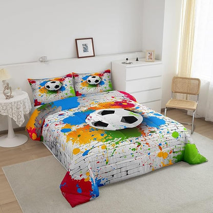 Feelyou Football Bedding Set Rugby Sports Comforter Set Soccer Ball Game Comforter for Boys Girls Teens Decor Gift for Football Lover Duvet Set King Size with 2 Pillow Case Boys