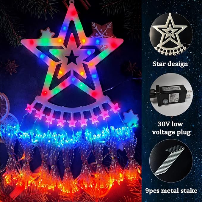 Outdoor Christmas Decorations, Aokudoni 12.6ft 350LED Waterfall Lights, 8 Modes Christmas Lights, Christmas Decorations for Tree, Outdoor Christmas Lights for House Tree Holiday Party, Multicolor
