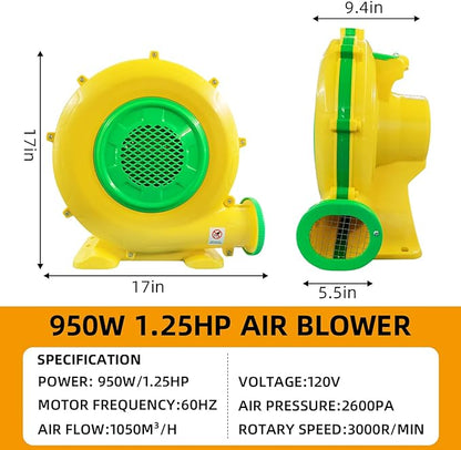 480W 0.64HP Air Blower, QILEBA Powerful Inflatable Bounce House Blower, Portable Electric Blower Fan Pump Perfect for Inflatable Bounce House, Bouncy Castle, Jumper, Water Slid, Blower Corded (480W)