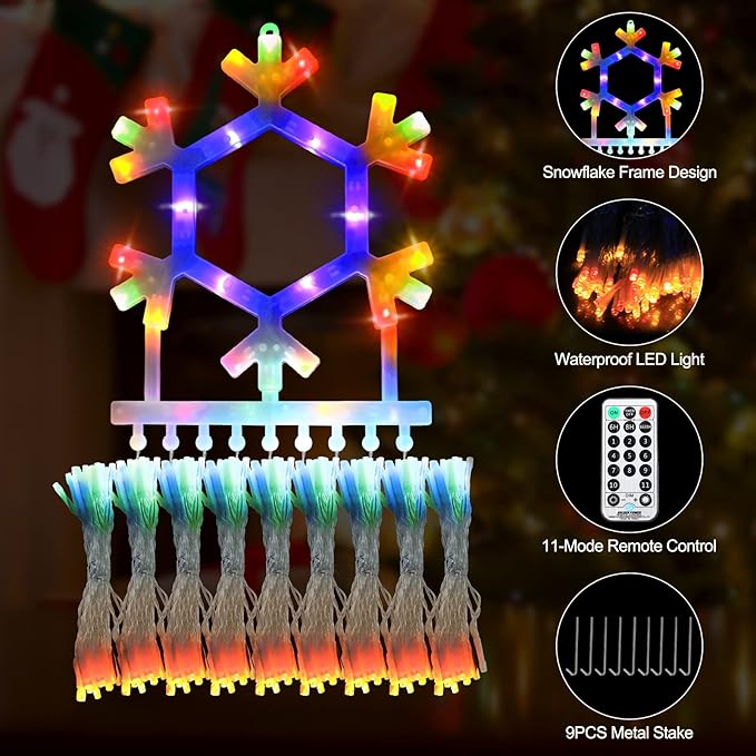 PUHONG Christmas Decorations, 320 LED Outdoor String Lights, Snowflakes Hanging Christmas Tree Topper Lights with 11 Modes for Holiday, Wedding, Party, Yard Decor (Warm White&Multicolored)