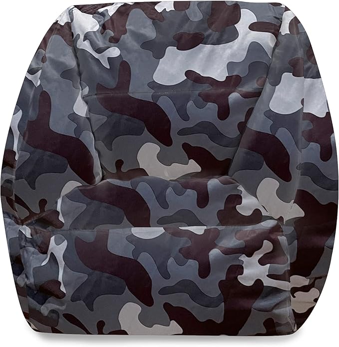 Posh Creations Structured Comfy Bean Bag Chair for Gaming, Reading and Watching TV, Coronado Chair, Nylon - Camo Dark and Black Gray