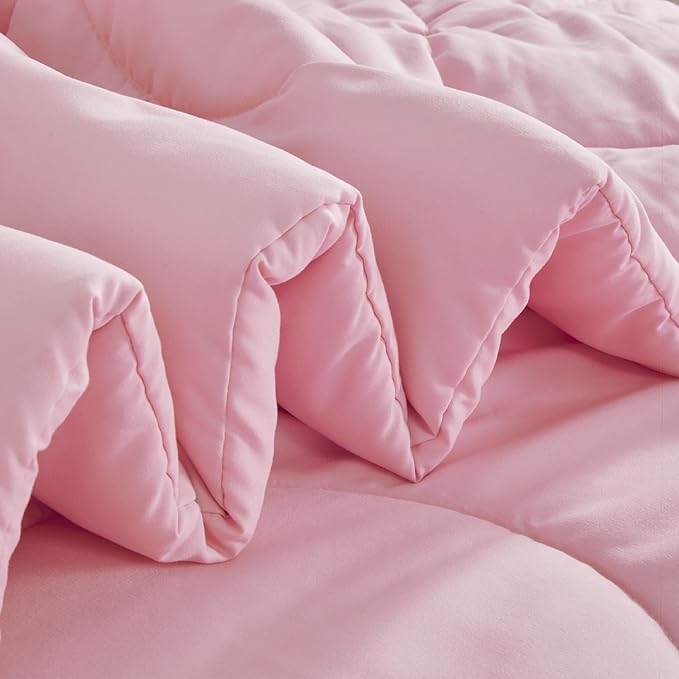 SLEEP ZONE Kids Pink Bedding Comforter Set Full/Queen Size - Super Cute & Soft Girls Bedding 7 Pieces Set with Comforter, Sheet, Pillowcase & Sham (Cinquefoil Pink)